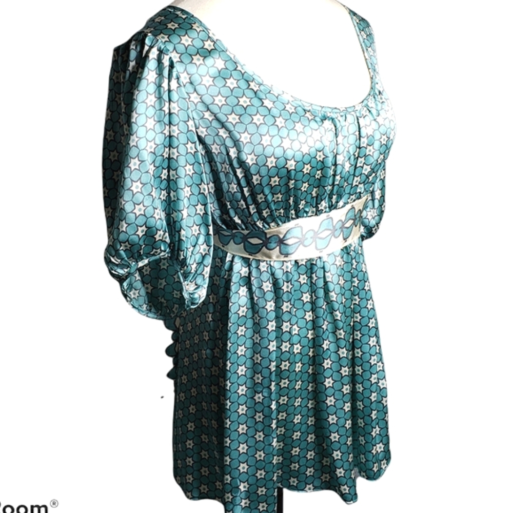 Vintage Y2K Babydoll Silk Blouse Top Tie Back Puffy Sleeve Fairy Cottage Floral